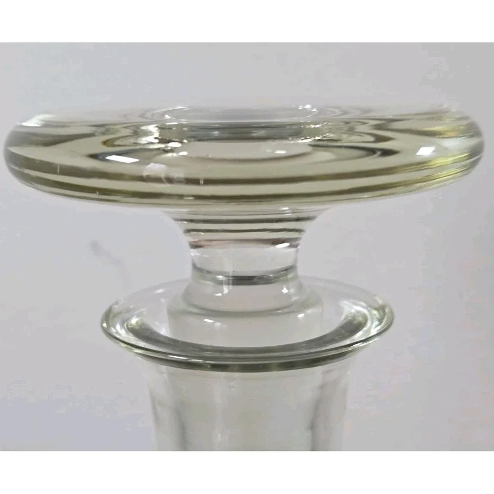 Vintage Wine Decanter MCM Glass  W/Flower Etching Wide‎ Bottom Bareware